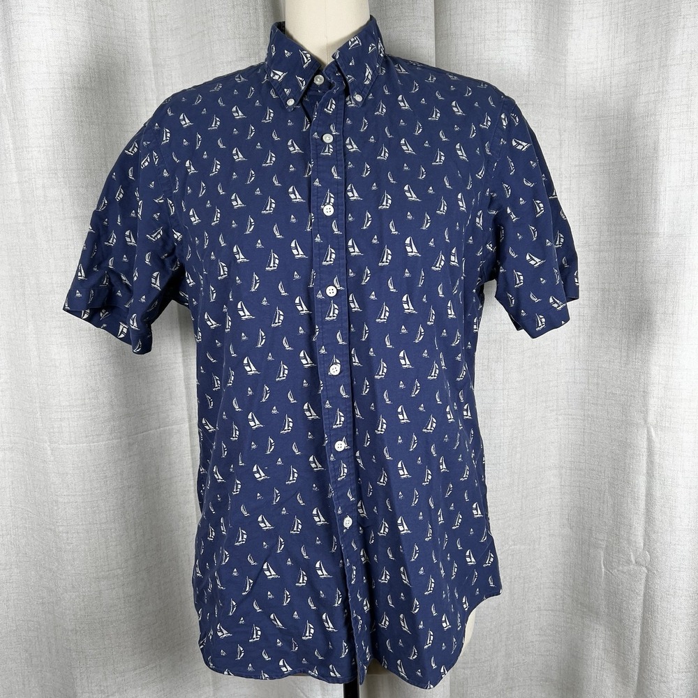 Polo Ralph Lauren Button Up Nautical Sailboats All Over Print Mens Large Blue